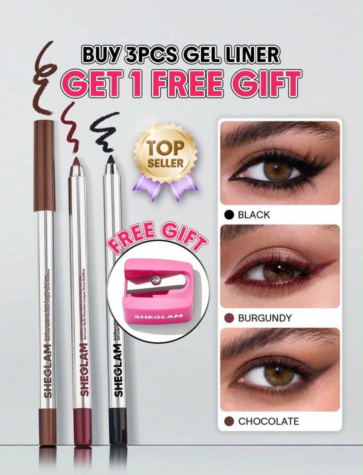 Kit de delineadores Boldline Set de Delineador en Gel Multifunción de Larga Duración y Sacapuntas