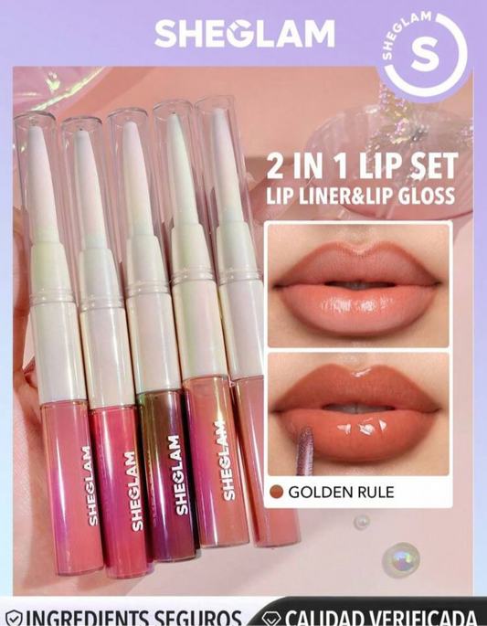 SHEGLAM 2 EN 1 SET LIP LINER&LIP GLOSS- GOLDEN RULE💋✨