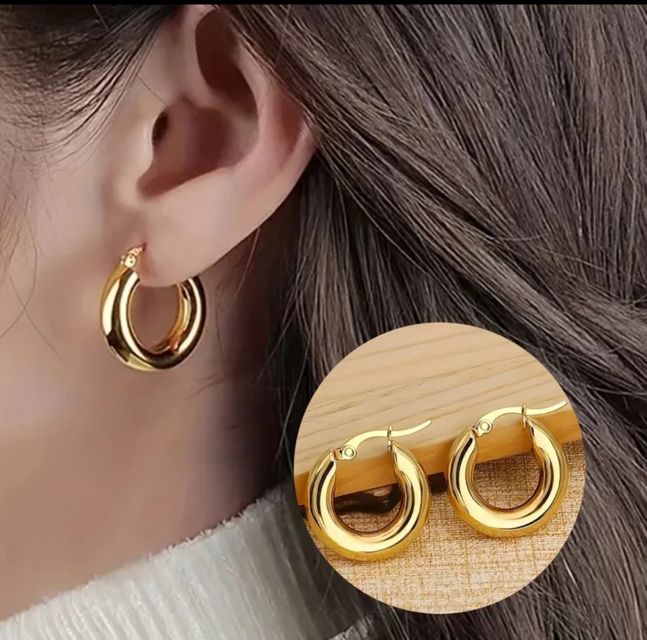 Aretes de acero inoxidable bañado en oro