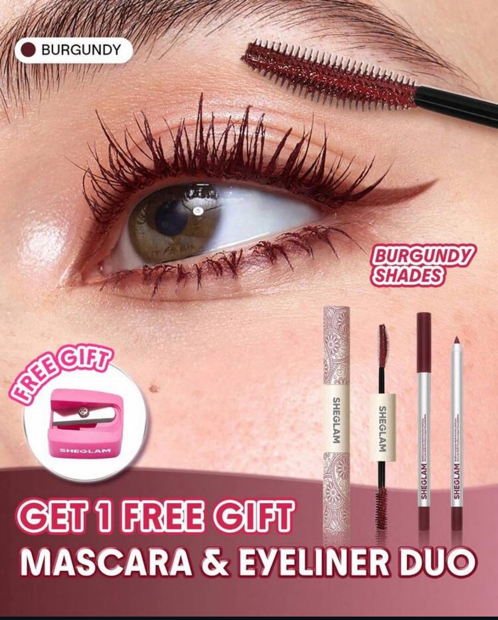 SHEGLAM 3Pcs Bold Burgundy Set Máscara Waterproof y Delineador en Gel